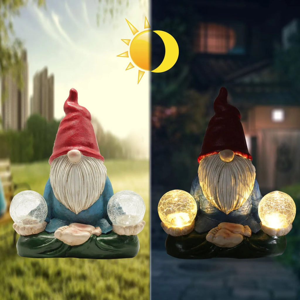 Solar LED resin dwarf ornament faceless old man statue 27cm tall outdoor garden decor