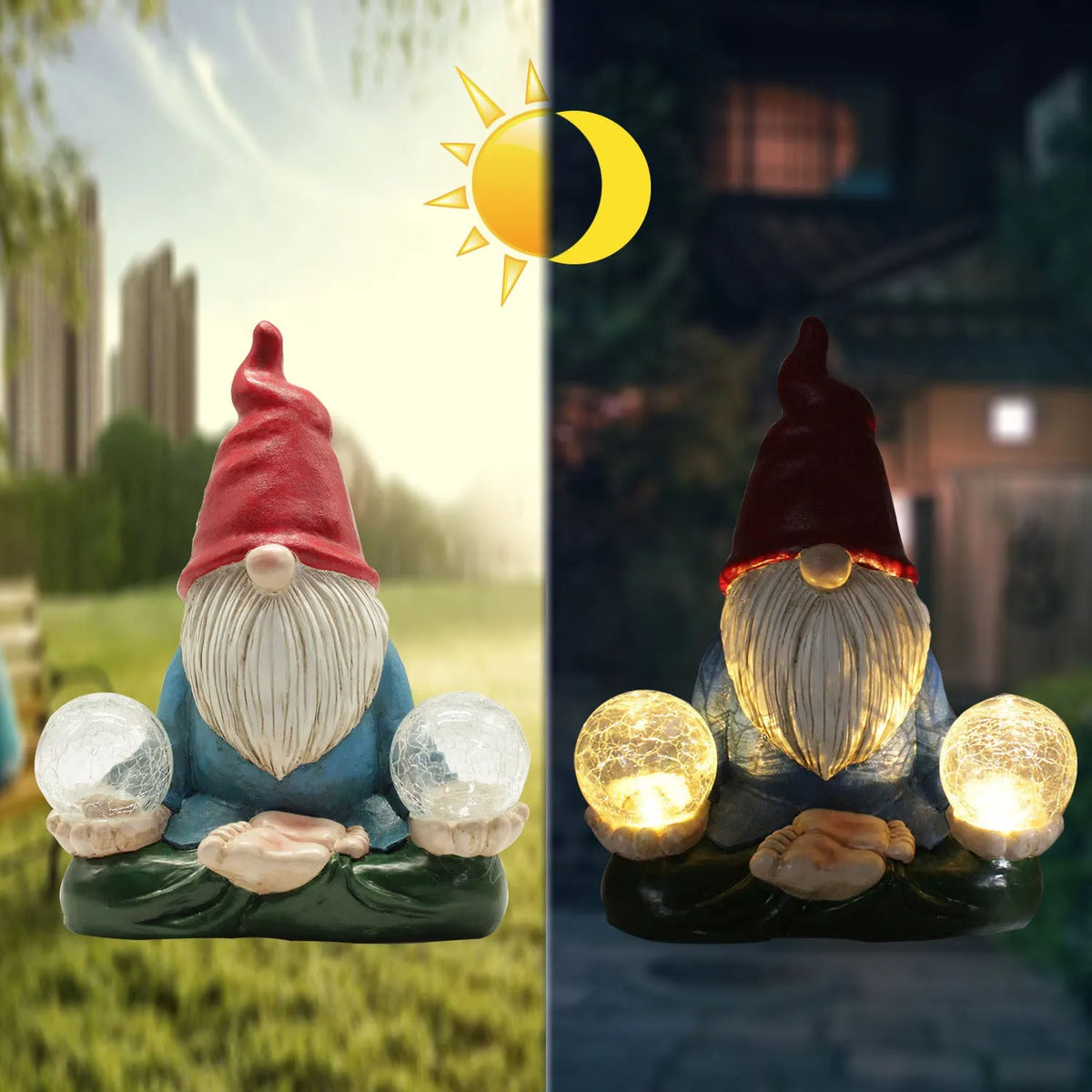 Solar LED resin dwarf ornament faceless old man statue 27cm tall outdoor garden decor