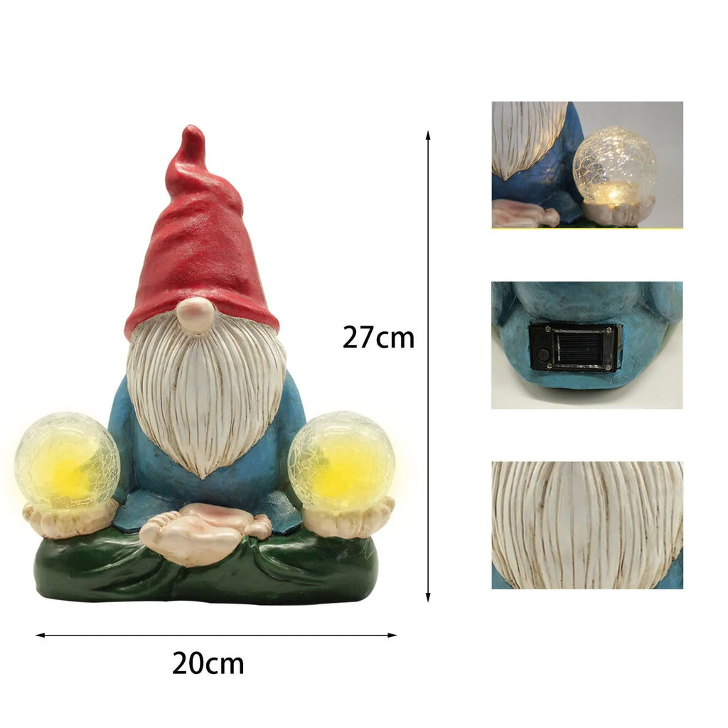 Solar LED resin dwarf ornament faceless old man statue 27cm tall outdoor garden decor
