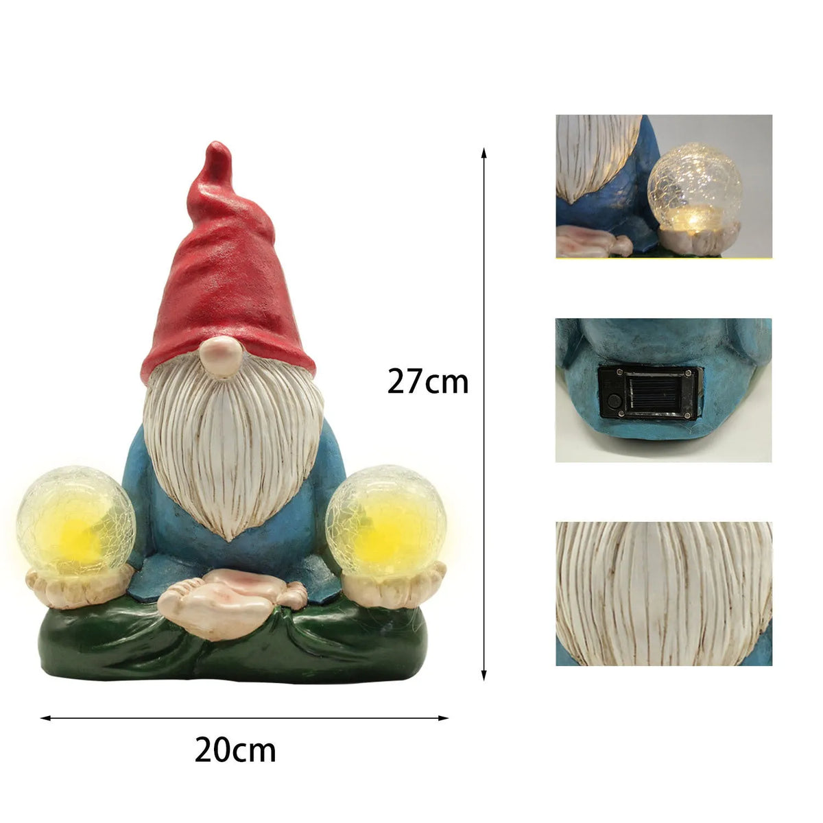 Solar LED resin dwarf ornament faceless old man statue 27cm tall outdoor garden decor