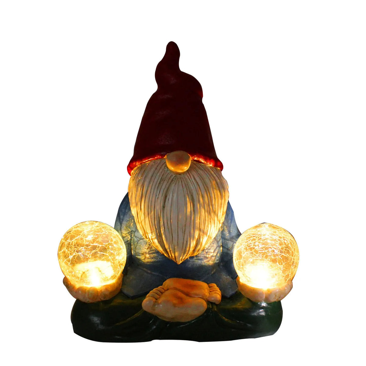Solar LED resin dwarf ornament faceless old man statue 27cm tall outdoor garden decor