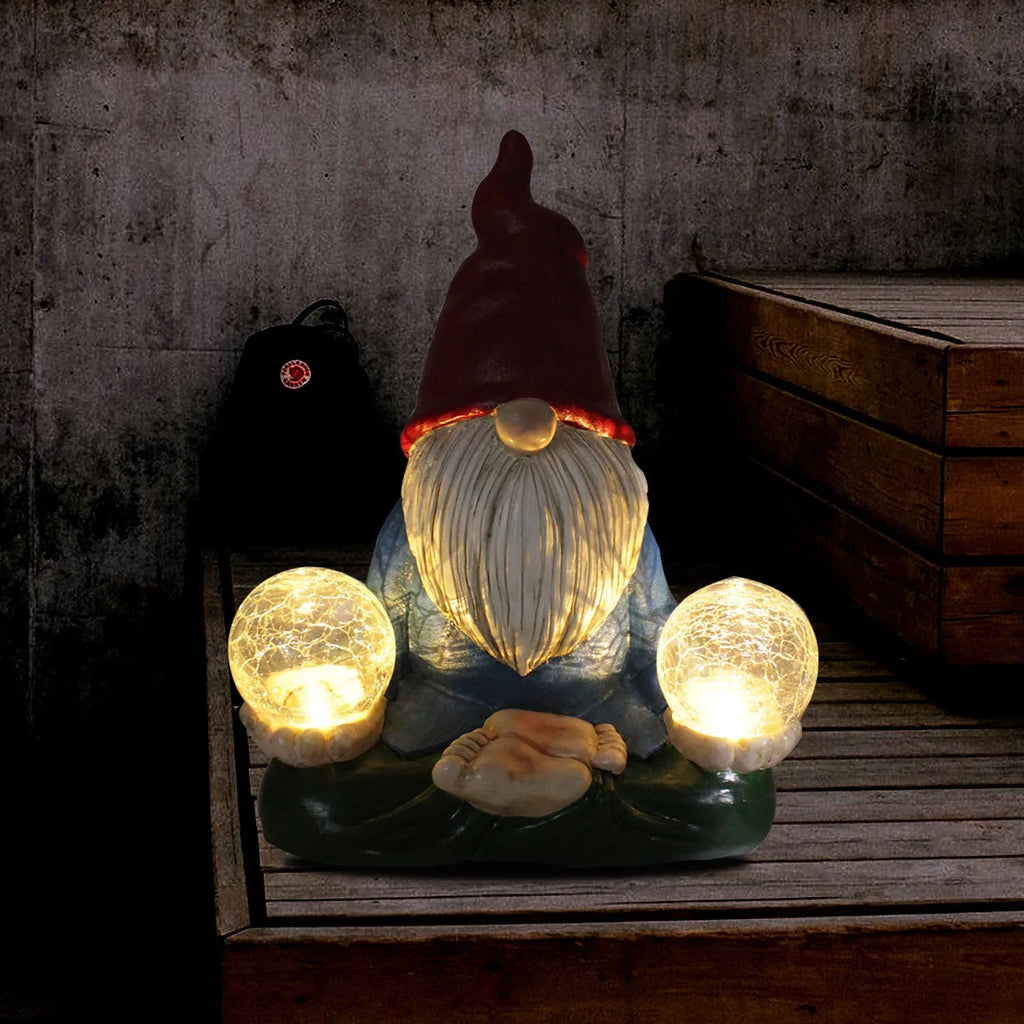 Solar LED resin dwarf ornament faceless old man statue 27cm tall outdoor garden decor