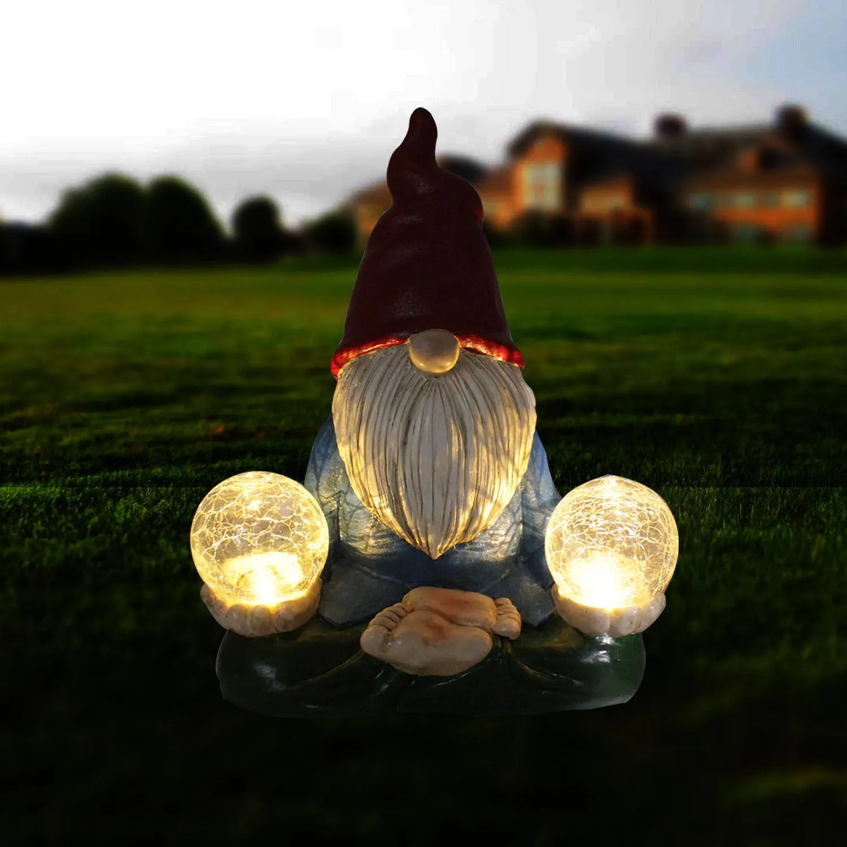 Solar LED resin dwarf ornament faceless old man statue 27cm tall outdoor garden decor