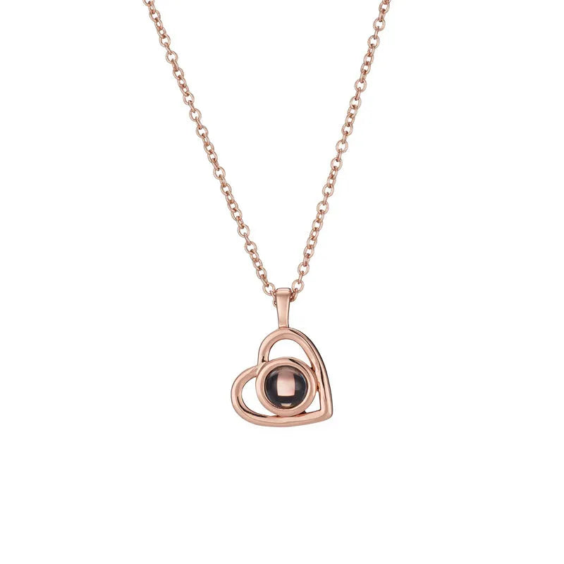 925 silver heart photo projection pendant with hidden picture carving in Silver finish