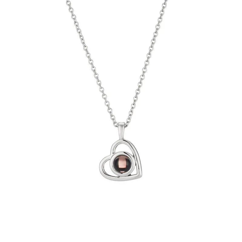 925 silver heart photo projection pendant with hidden picture carving in Silver finish