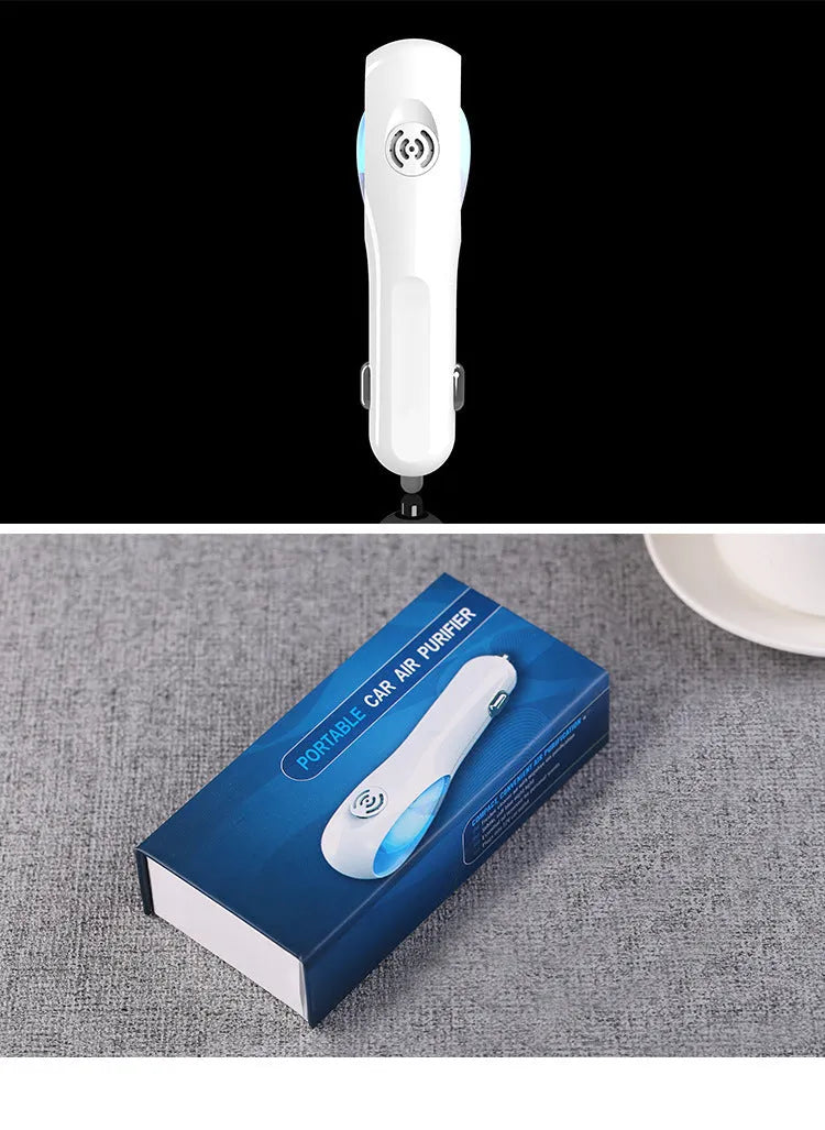 White PC negative ion air purifier with DC12V power for car and small room use