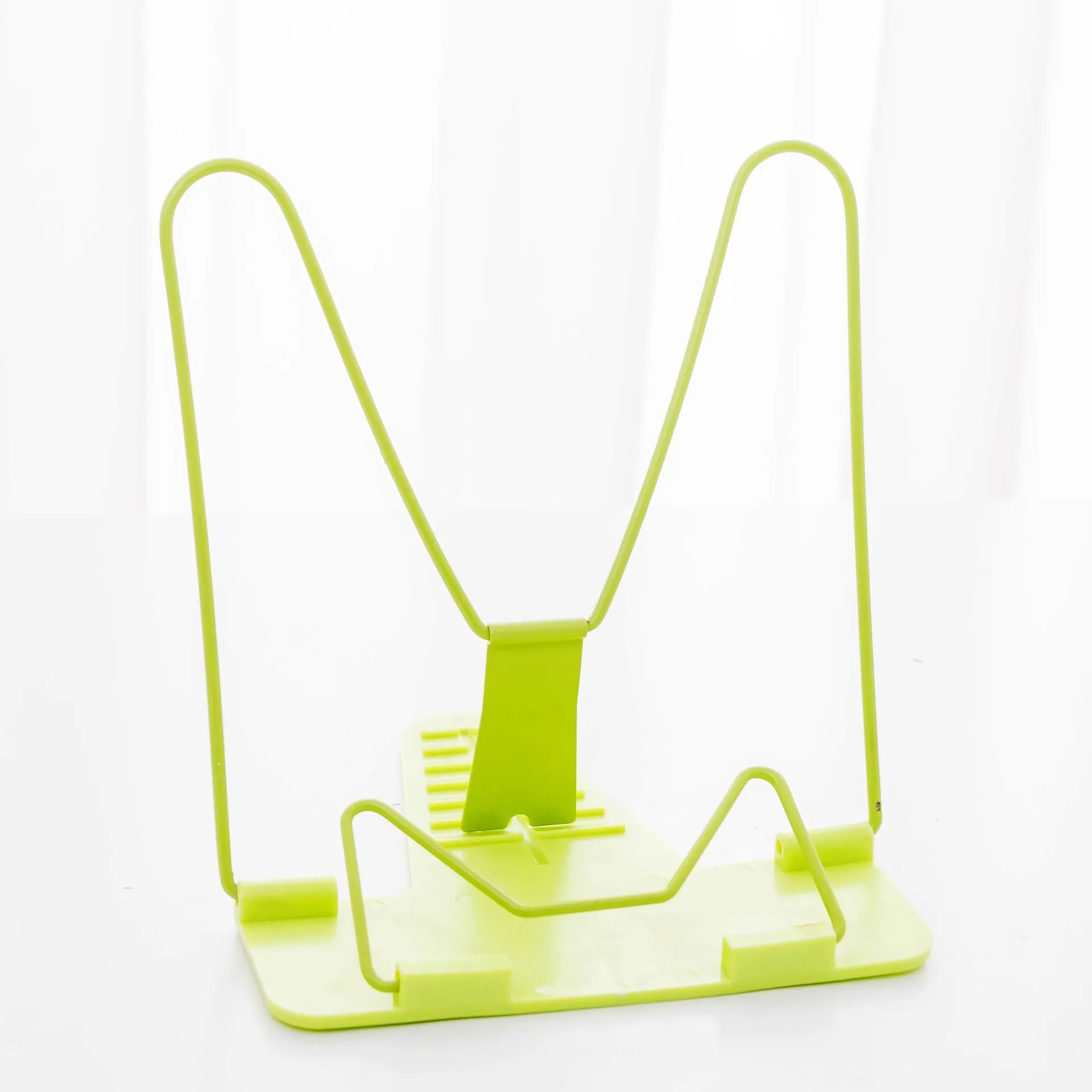 Adjustable metal and plastic reading frame in blue colour, holding book upright