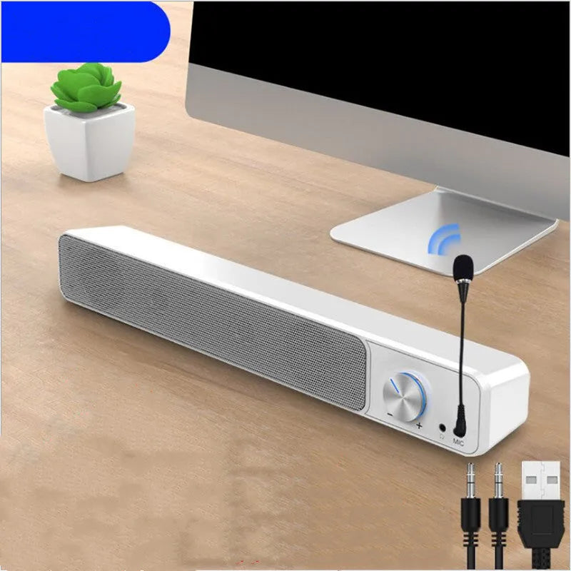 Black and white desktop computer speaker with ABS PC construction and Bluetooth connectivity options