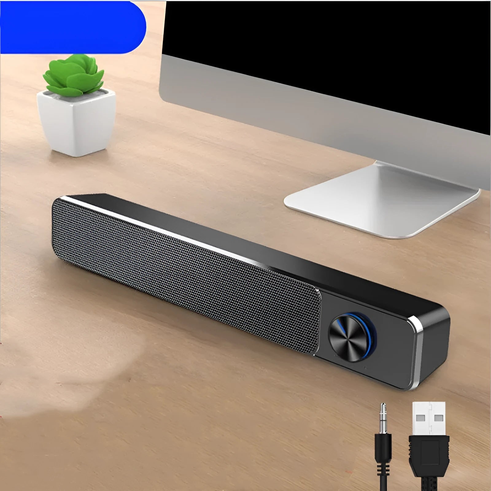 Black and white desktop computer speaker with ABS PC construction and Bluetooth connectivity options