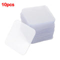 Ten transparent 6cm square double-sided adhesive patches for strong permanent mounting