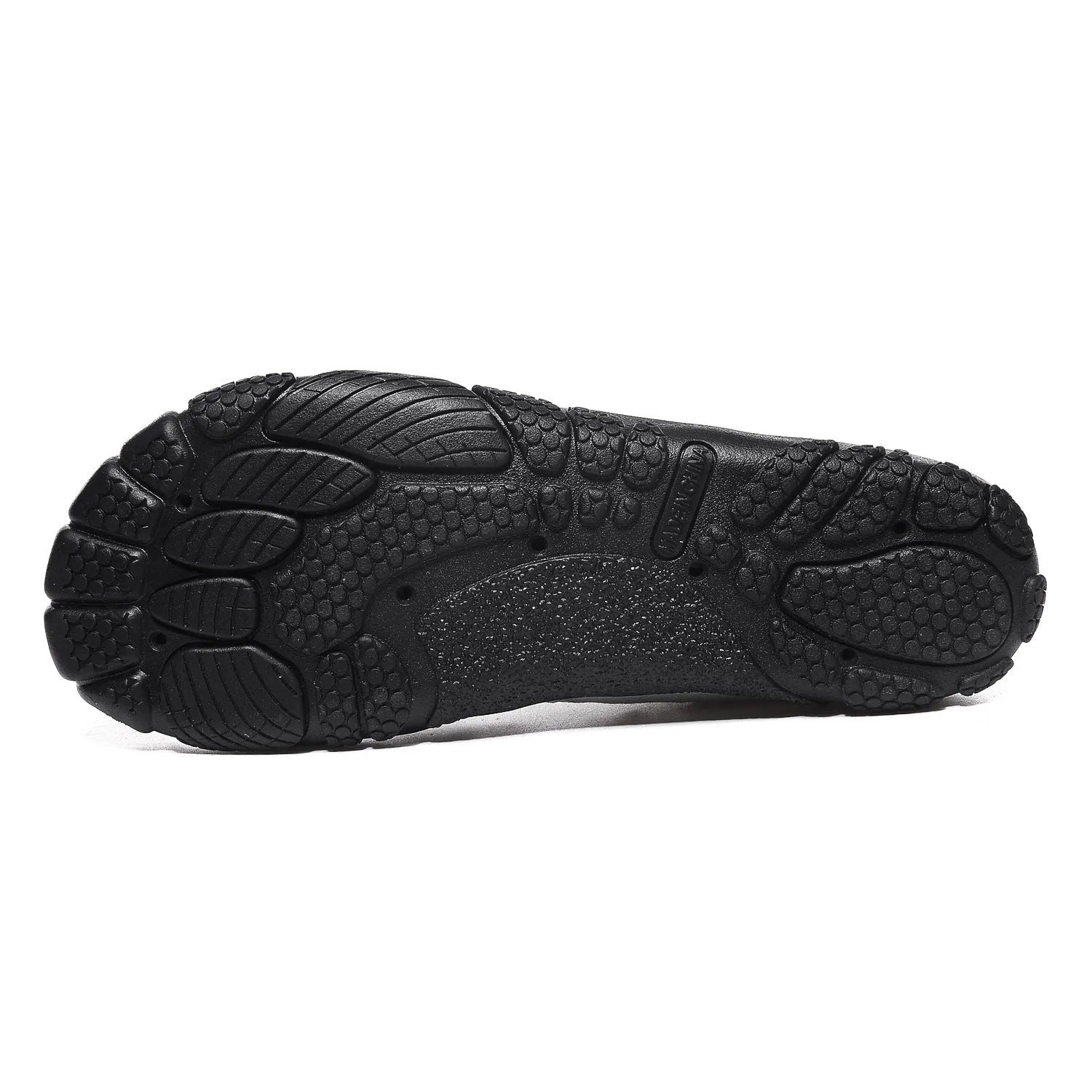 Low-top mesh water shoes with rubber sole in black, grey, blue, or purple for outdoor wading