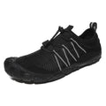 Low-top mesh water shoes with rubber sole in black, grey, blue, or purple for outdoor wading