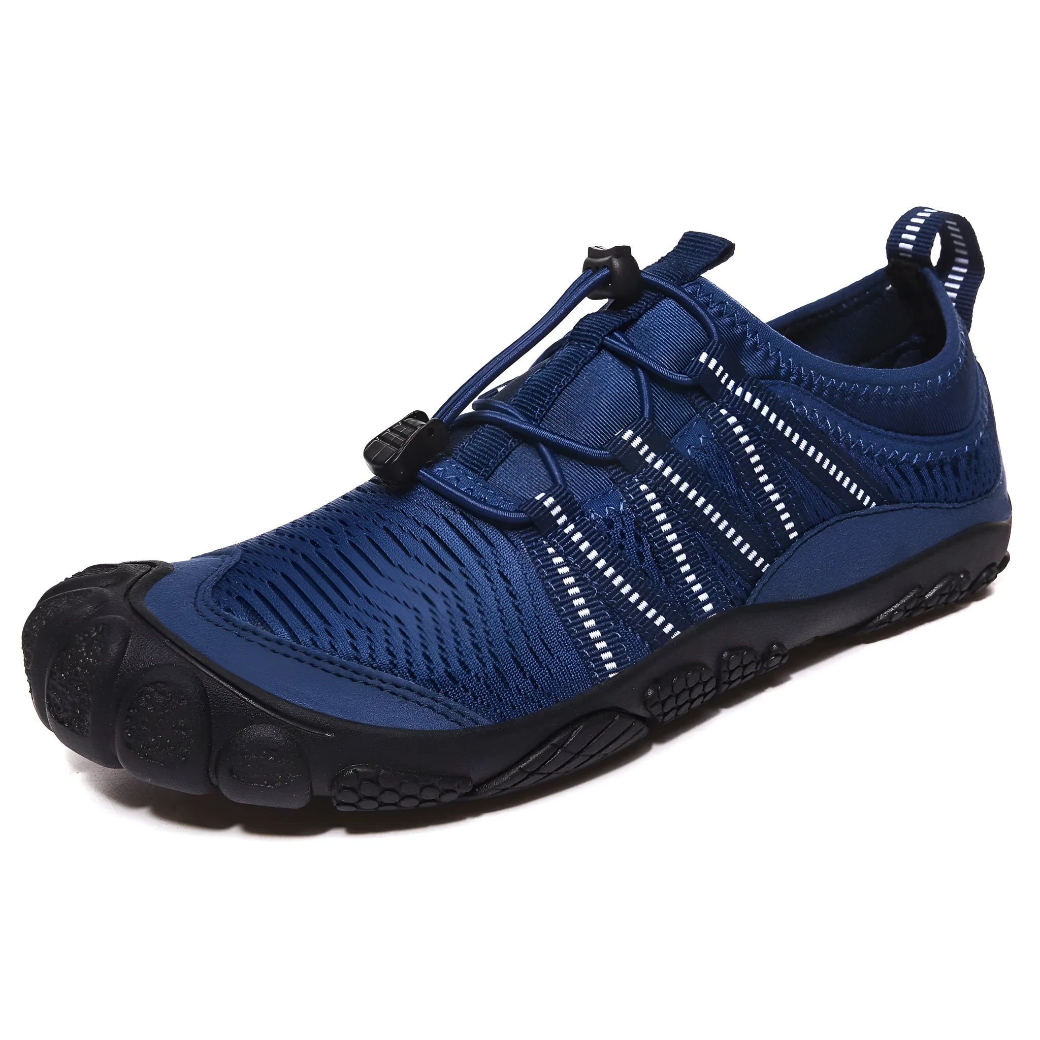 Low-top mesh water shoes with rubber sole in black, grey, blue, or purple for outdoor wading