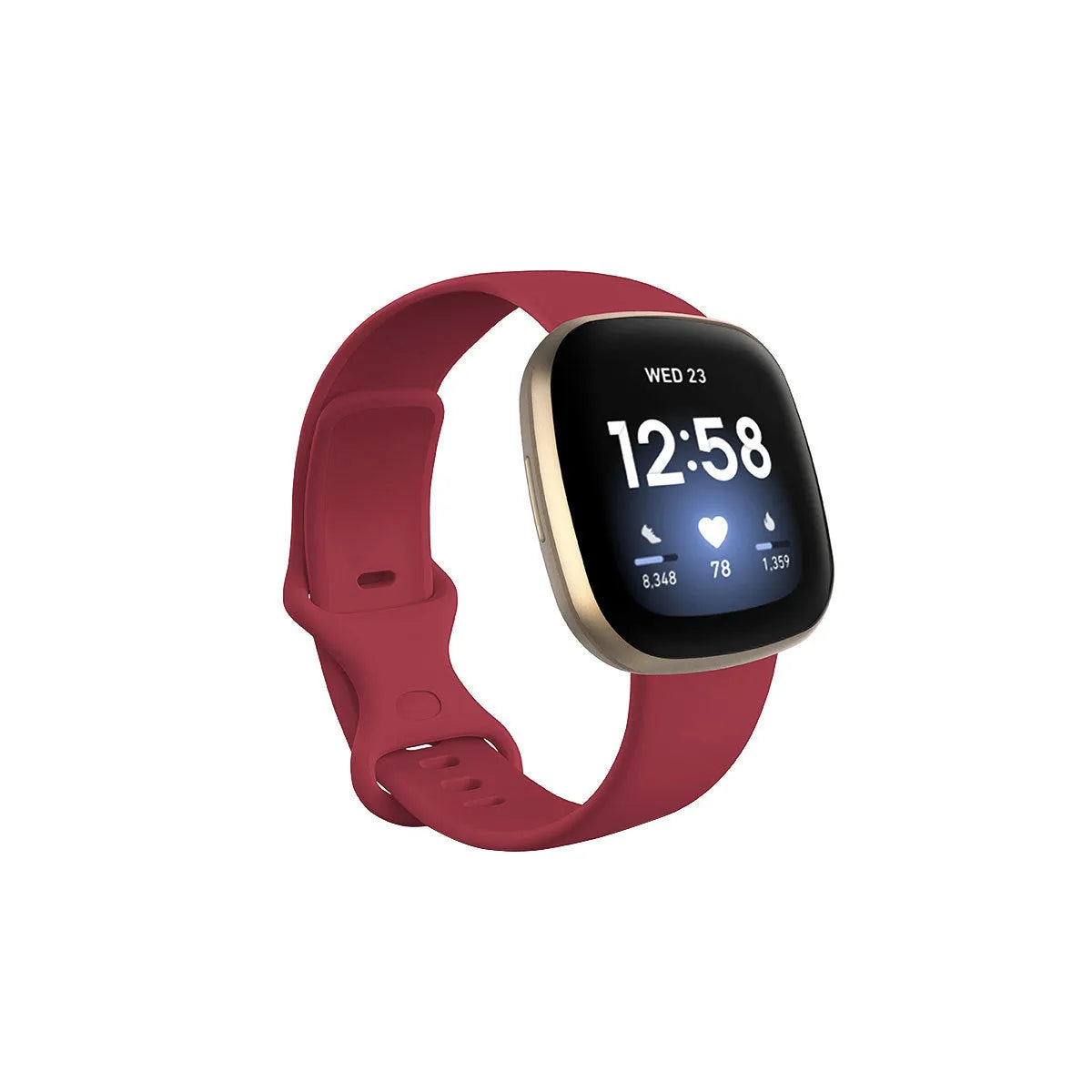 Fitbit Versa3 smart watch TPU silicone replacement strap in multiple colours showing size options.
