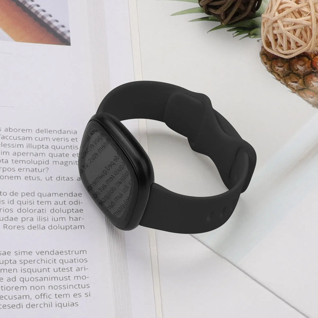Fitbit Versa3 smart watch TPU silicone replacement strap in multiple colours showing size options.