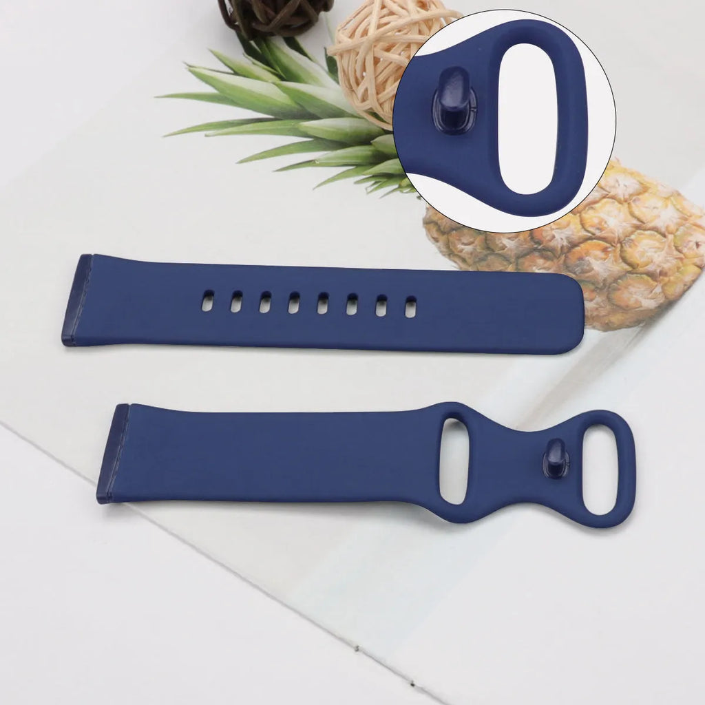 Fitbit Versa3 smart watch TPU silicone replacement strap in multiple colours showing size options.