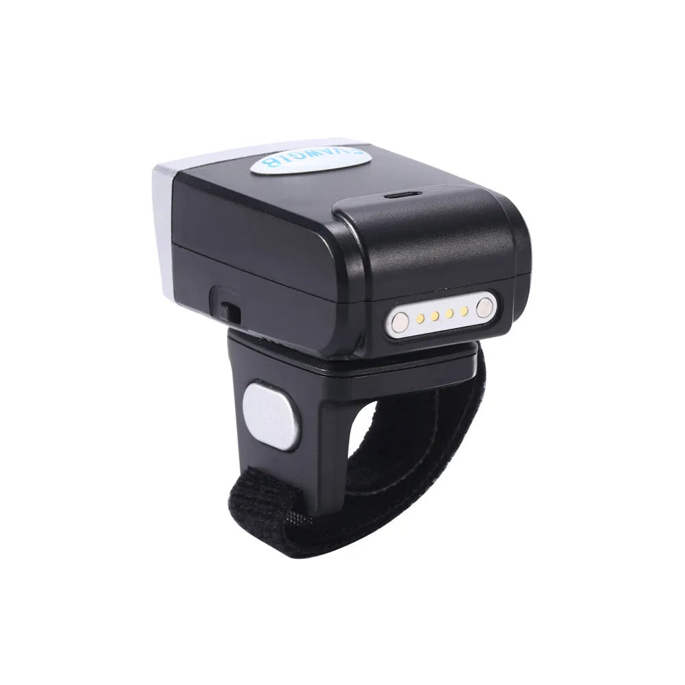 Black wireless Bluetooth ring wearable scanner compatible with Apple devices
