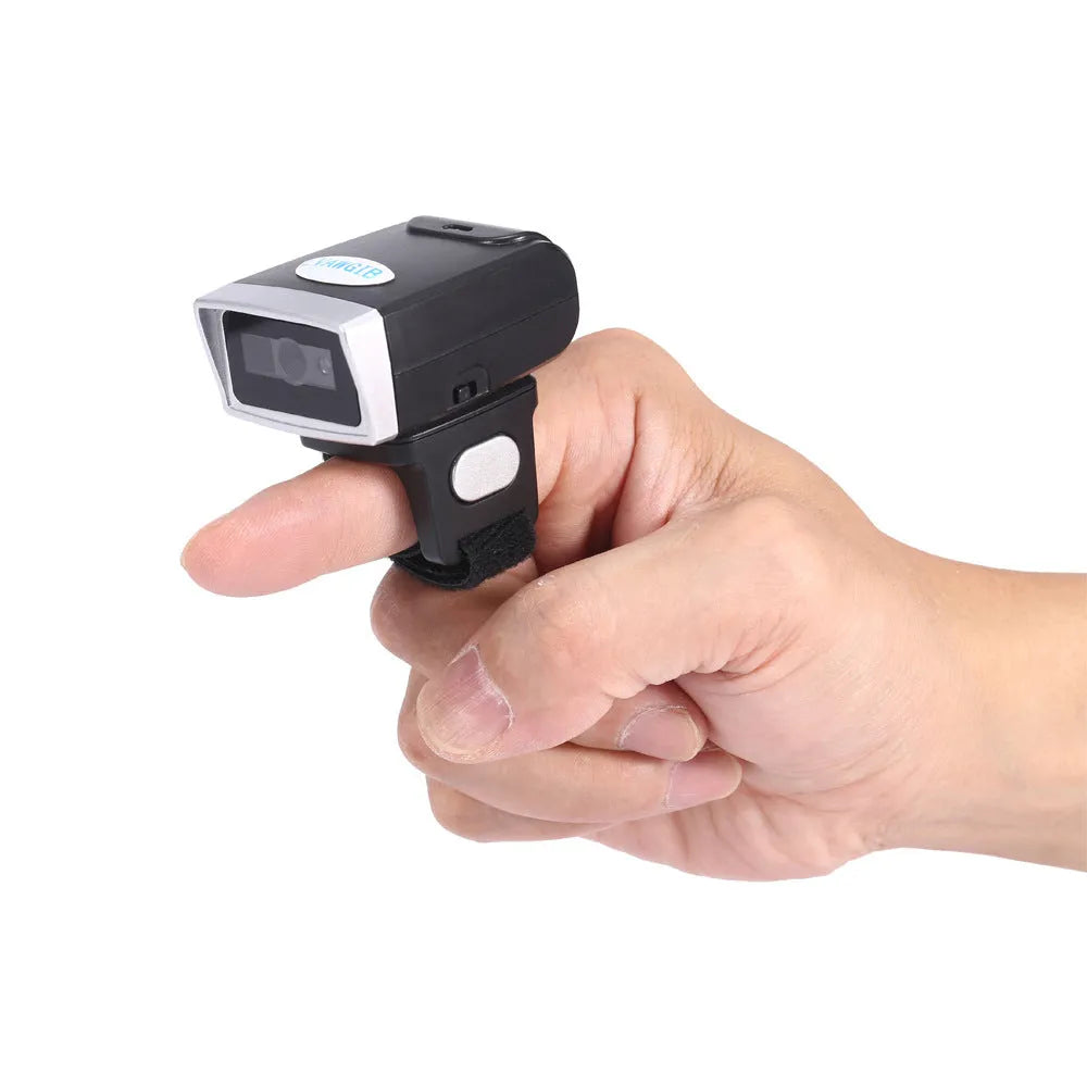 Black wireless Bluetooth ring wearable scanner compatible with Apple devices