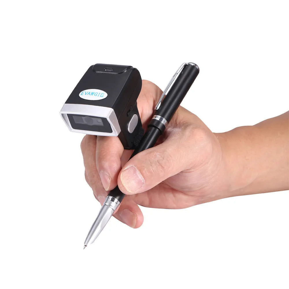 Black wireless Bluetooth ring wearable scanner compatible with Apple devices