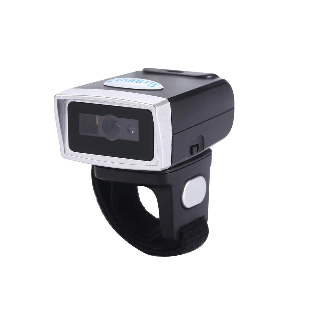 Black wireless Bluetooth ring wearable scanner compatible with Apple devices