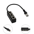 Black RJ45 1-to-3 Ethernet splitter with gold-plated connectors and 30cm cable