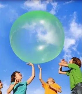 TPR inflatable ball toy in pink, yellow, green, and blue colours showing 40cm to 120cm size range