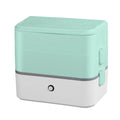 Double-layer portable electric heated lunch box with stainless steel liner and push-button controls