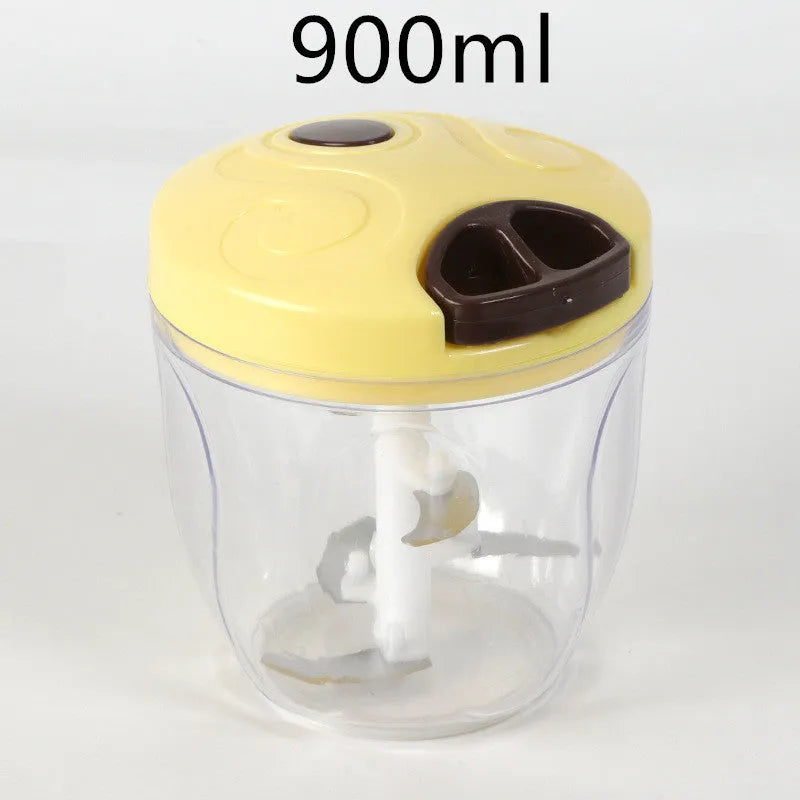 Manual kitchen chopper shredder with three stainless steel blades in green, red or white colours