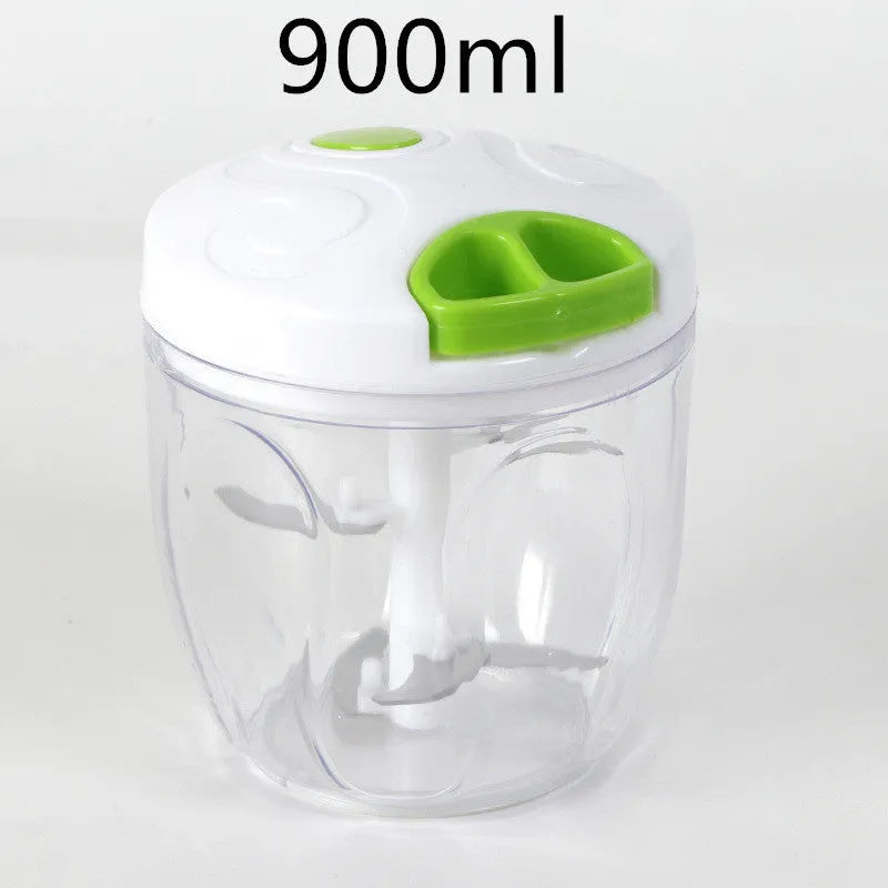 Manual kitchen chopper shredder with three stainless steel blades in green, red or white colours
