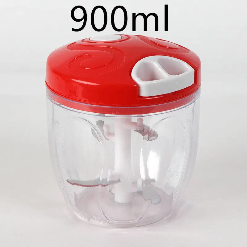 Manual kitchen chopper shredder with three stainless steel blades in green, red or white colours