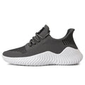 Men's white breathable mesh lace-up casual shoes with flying weave upper and MD sole