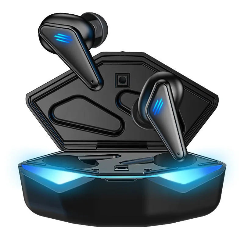 Blue Private Model K55 wireless Bluetooth gaming earbuds with TWS stereo design.