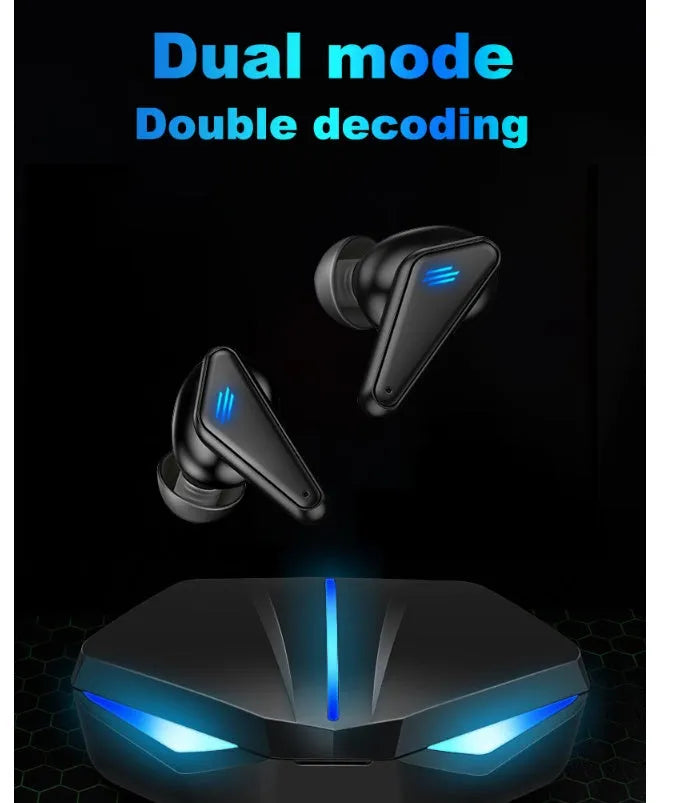 Blue Private Model K55 wireless Bluetooth gaming earbuds with TWS stereo design.