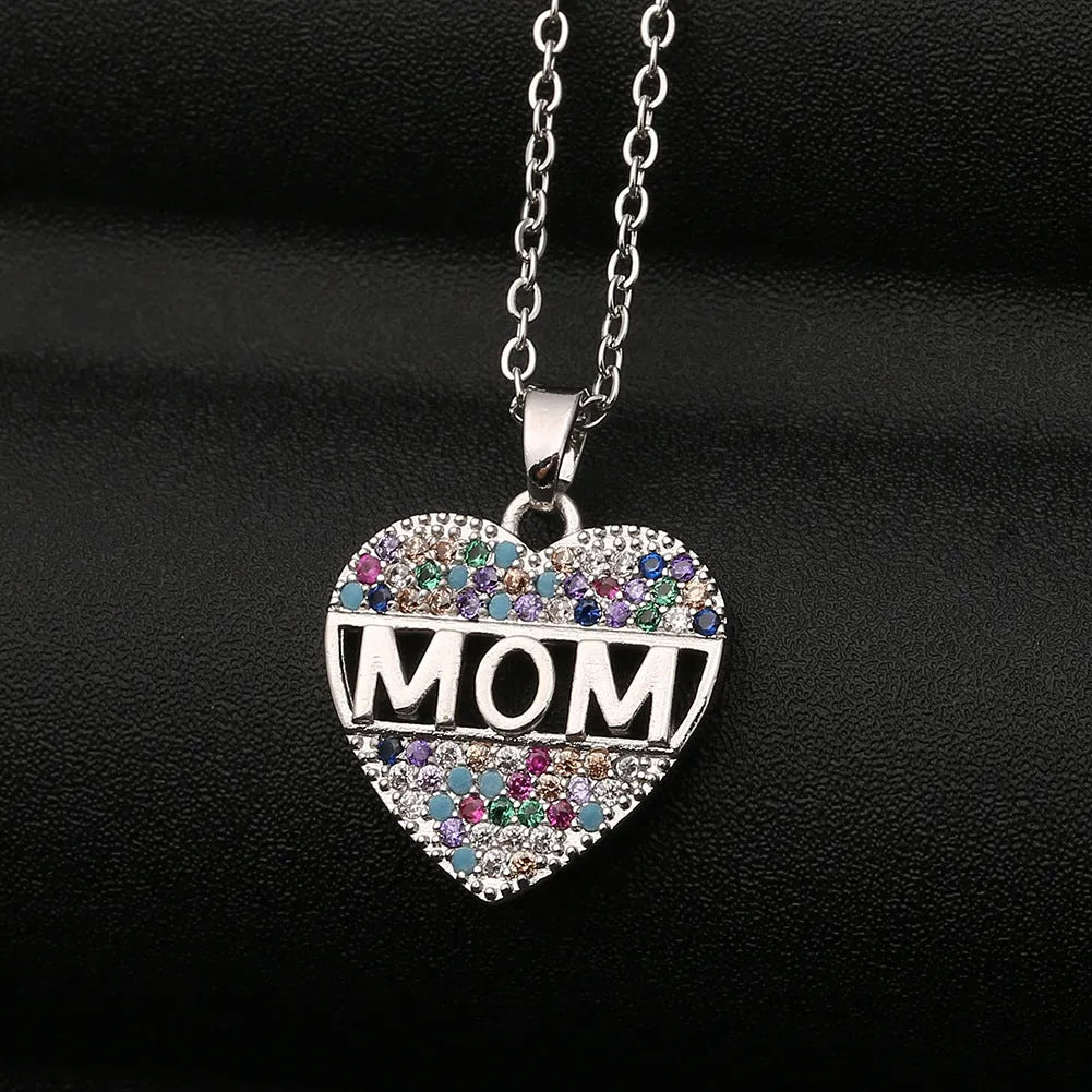 Colourful cubic zirconia heart pendant necklace on copper chain in gold silver rose gold 23x18mm