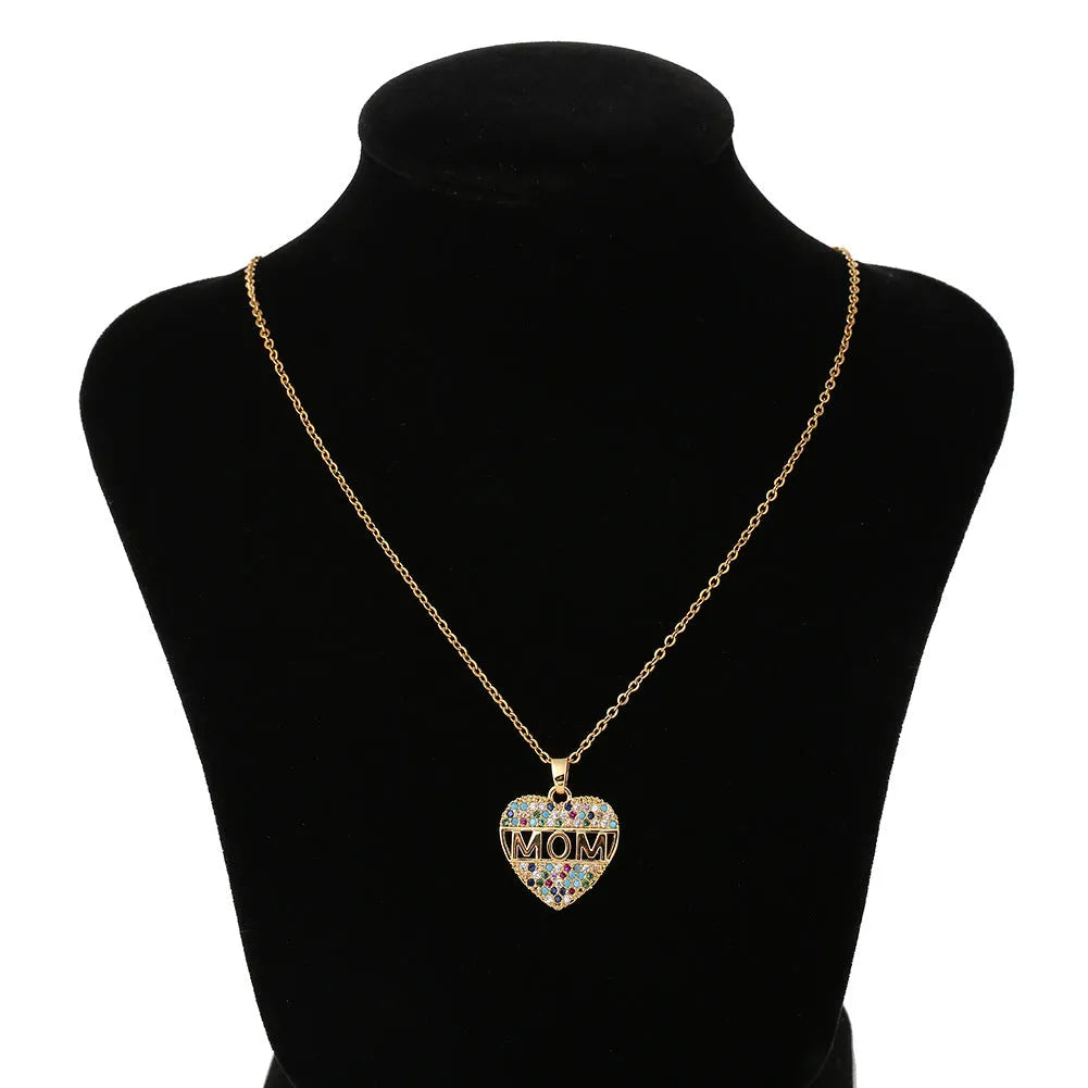Colourful cubic zirconia heart pendant necklace on copper chain in gold silver rose gold 23x18mm