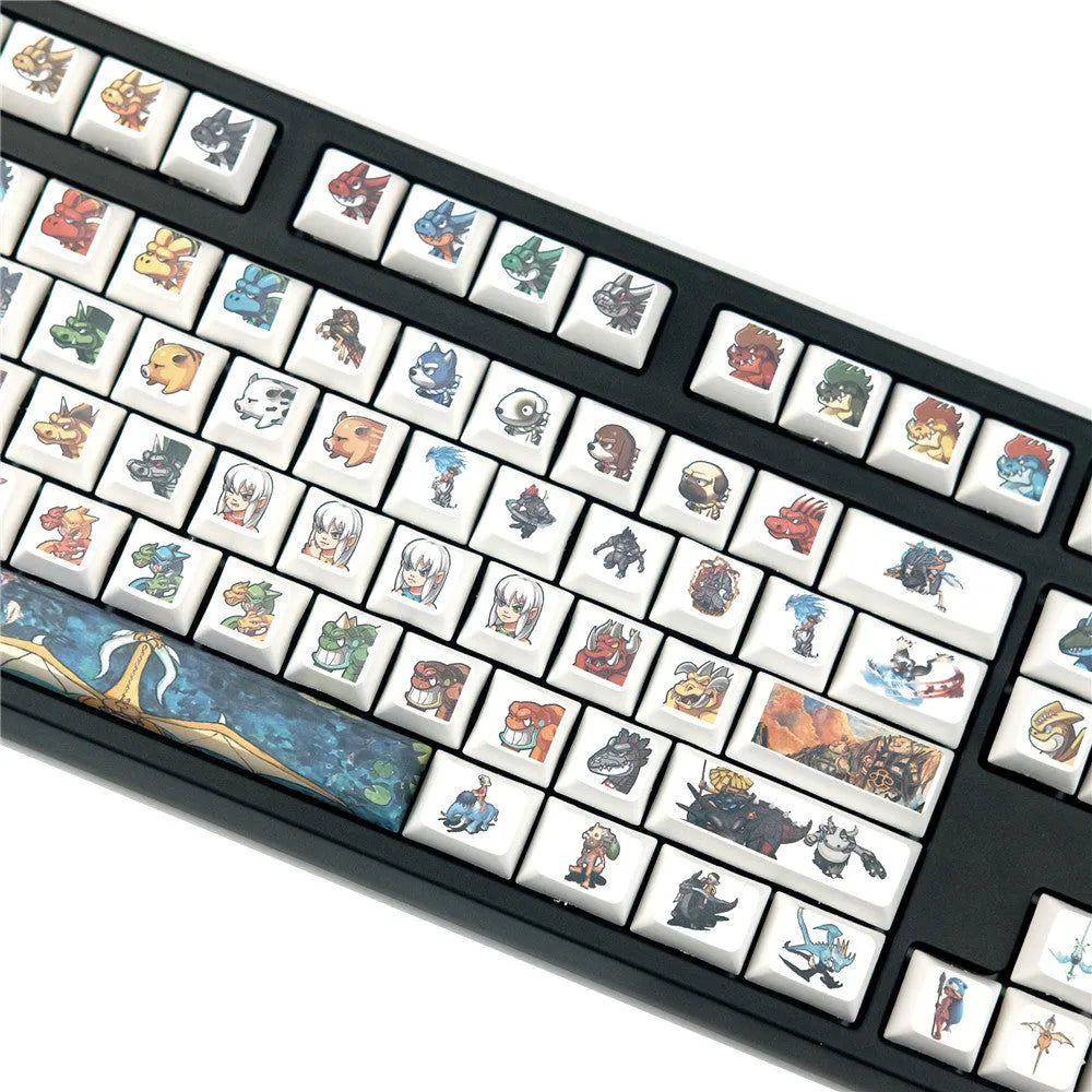 Xda Little Monster sublimation printed mechanical keyboard keycaps with cartoon designs