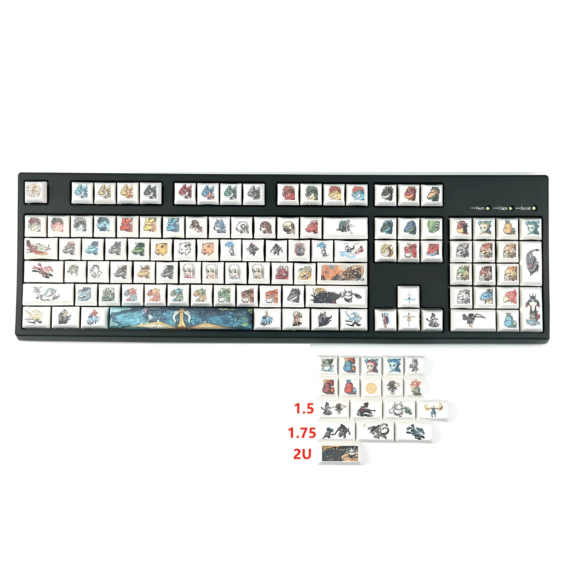 Xda Little Monster sublimation printed mechanical keyboard keycaps with cartoon designs