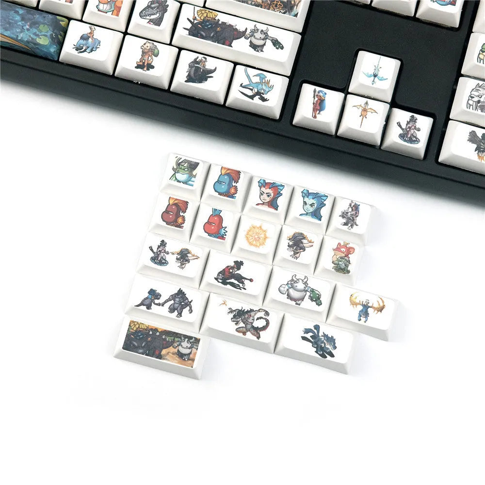 Xda Little Monster sublimation printed mechanical keyboard keycaps with cartoon designs