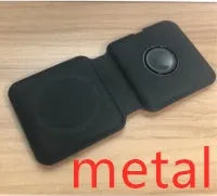 White foldable dual-pad magnetic wireless charging dock shown at an angle on a table.