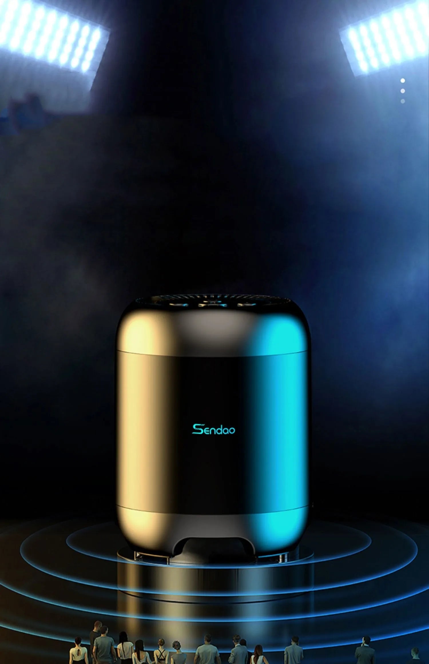 Compact black and white portable Bluetooth speaker with card reader slot showing 90x73x73mm dimensions