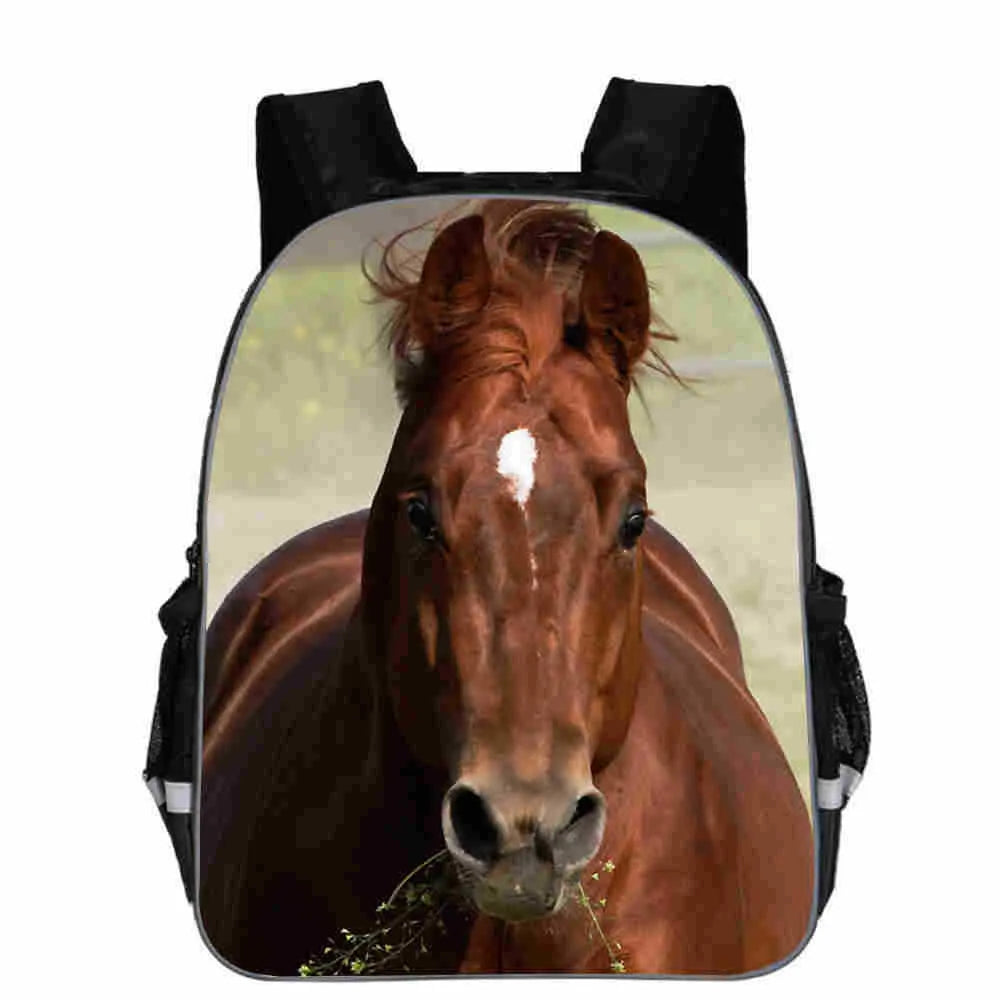Horse animal head cartoon design school backpack in multiple colours and sizes