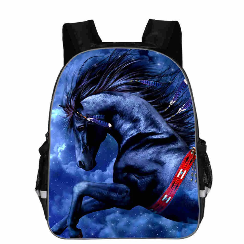 Horse animal head cartoon design school backpack in multiple colours and sizes