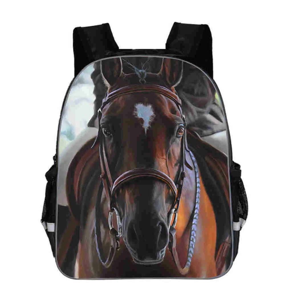 Horse animal head cartoon design school backpack in multiple colours and sizes