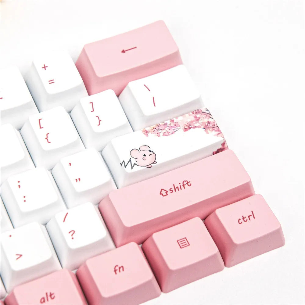 PBT sublimation keycap set with girl cherry blossom anime design for 61-key mechanical keyboards
