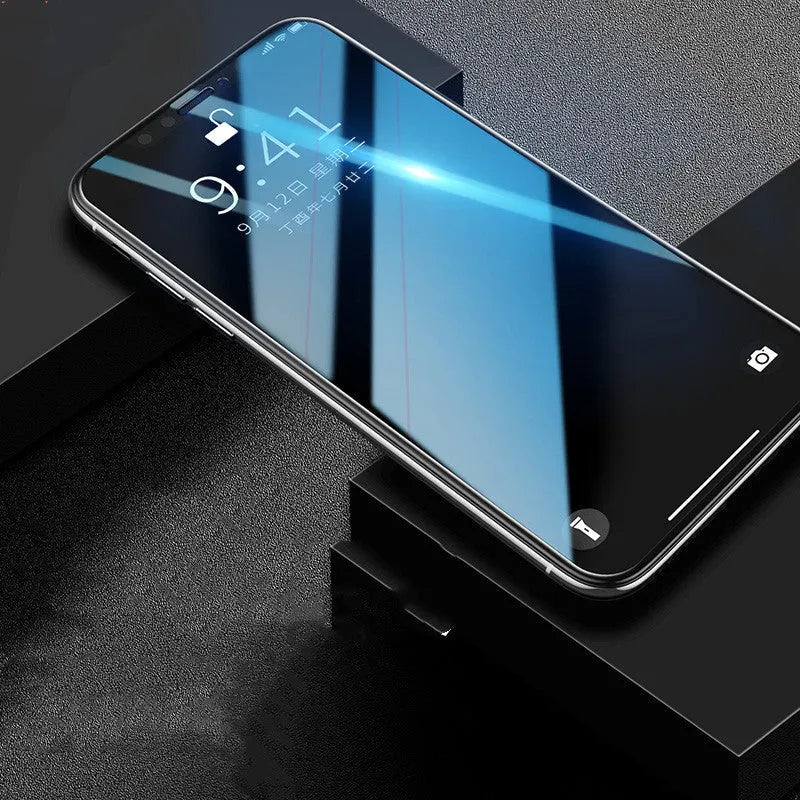 Tempered glass iPhone screen protector showing anti-fingerprint and scratch-resistant properties