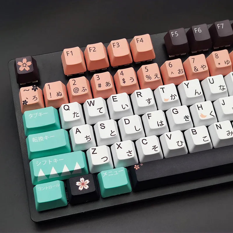 Set of green replacement keycaps for a Cherry mechanical keyboard with wireless USB receiver.