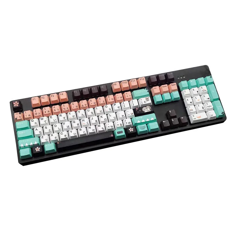 Set of green replacement keycaps for a Cherry mechanical keyboard with wireless USB receiver.