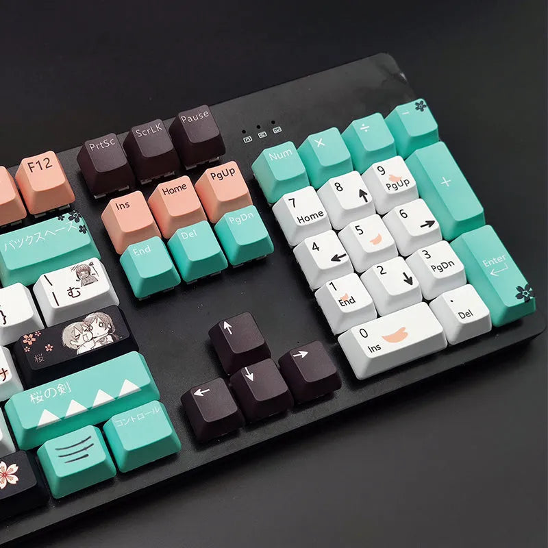 Set of green replacement keycaps for a Cherry mechanical keyboard with wireless USB receiver.