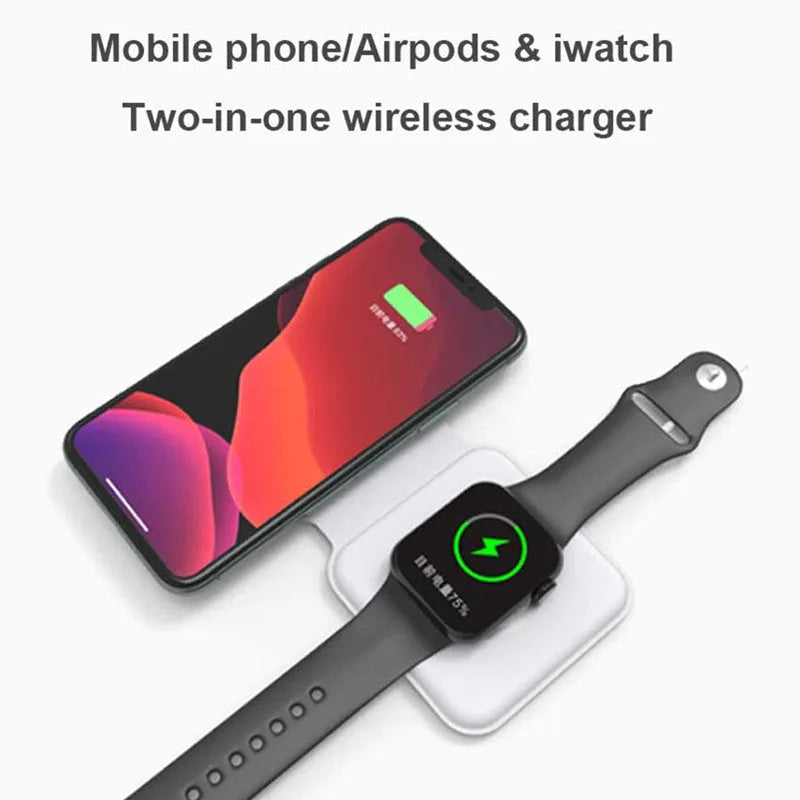 White foldable dual-pad magnetic wireless charging dock shown at an angle on a table.