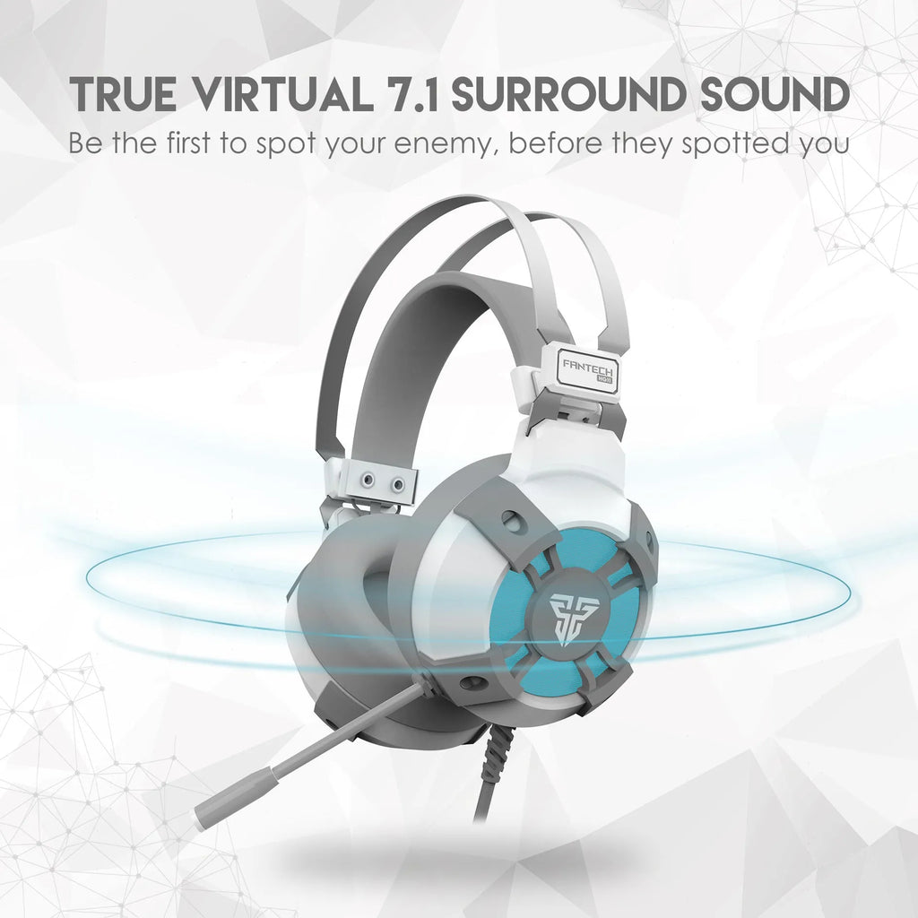FANTECH HG11 black USB gaming headset with RGB lights showing microphone and 7.1 surround sound branding
